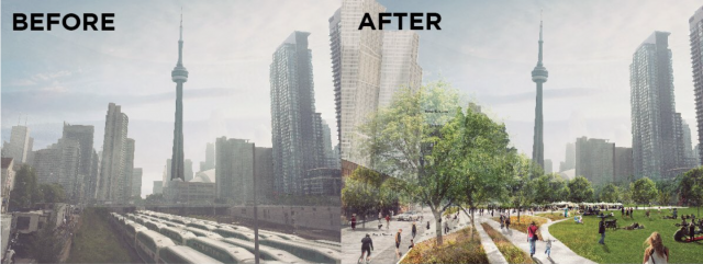A before and after comparison of the space, image courtesy of the City of Toront