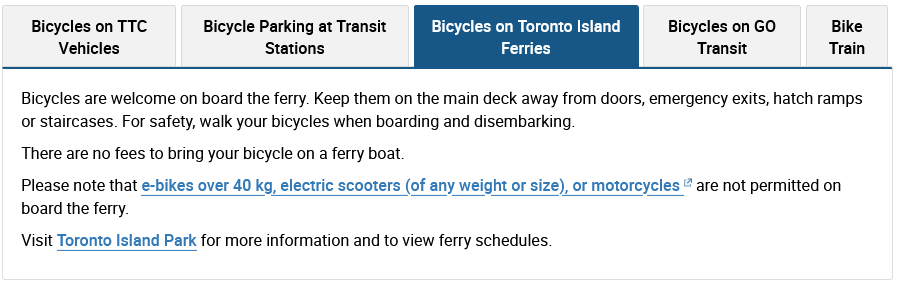 Please note that e-bikes over 40 kg, electric scooters (of any weight or size), or motorcycles (opens in new window) are not permitted on board the ferry.
