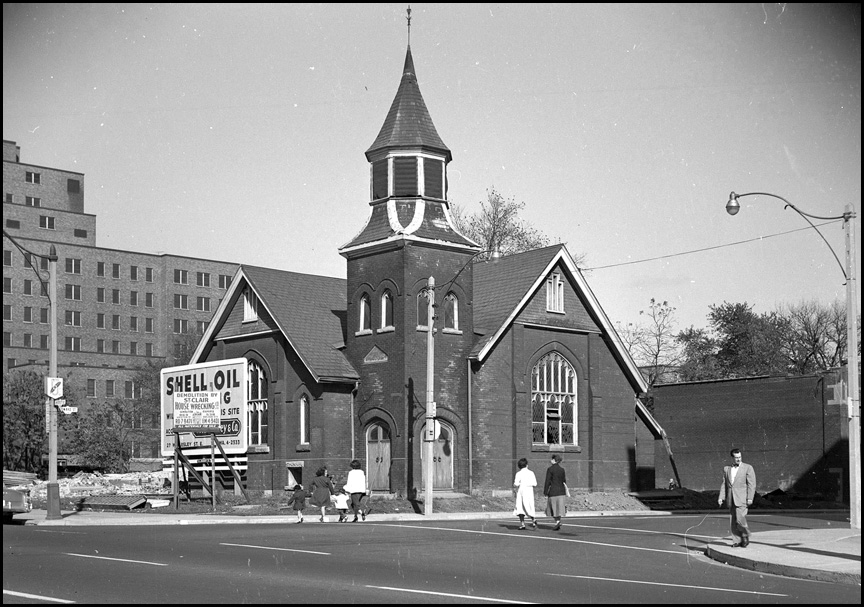 Baptist church being demolished, N-E corner Edward and University 1956   TPL.jpg
