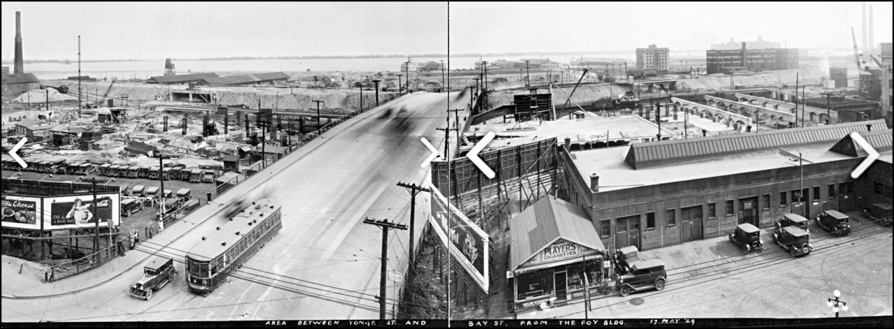 Between Yonge and Bay Sts., looking S. from the Foy Building on Front St. 1929 CTA.jpg