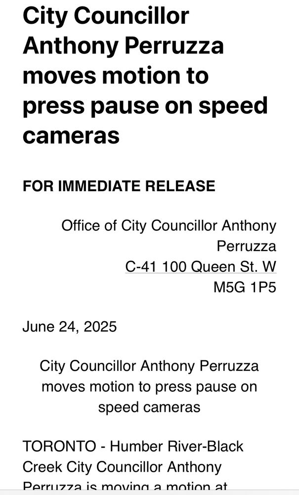 City Councillor Anthony Perruzza moves motion to press pause on speed cameras