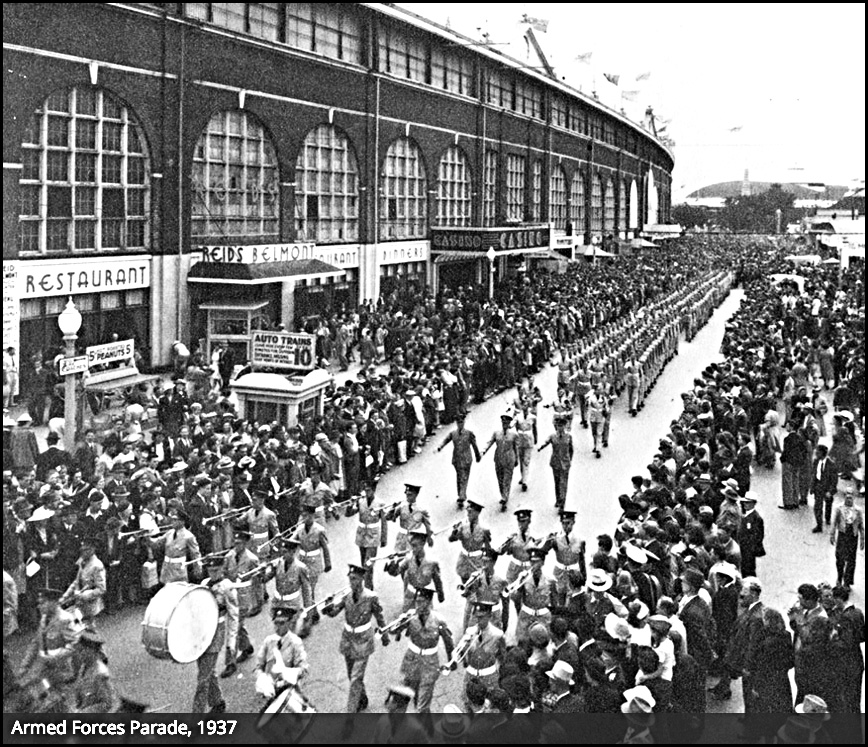 Parade at CNE Grandstand 1937.jpg
