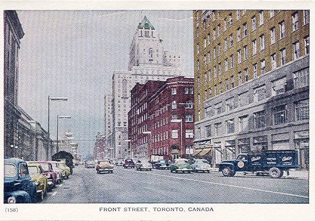 POSTCARD - TORONTO - FRONT STREET - TRUCK, CARS, ROYAL YORK - NICE - 1940.jpg