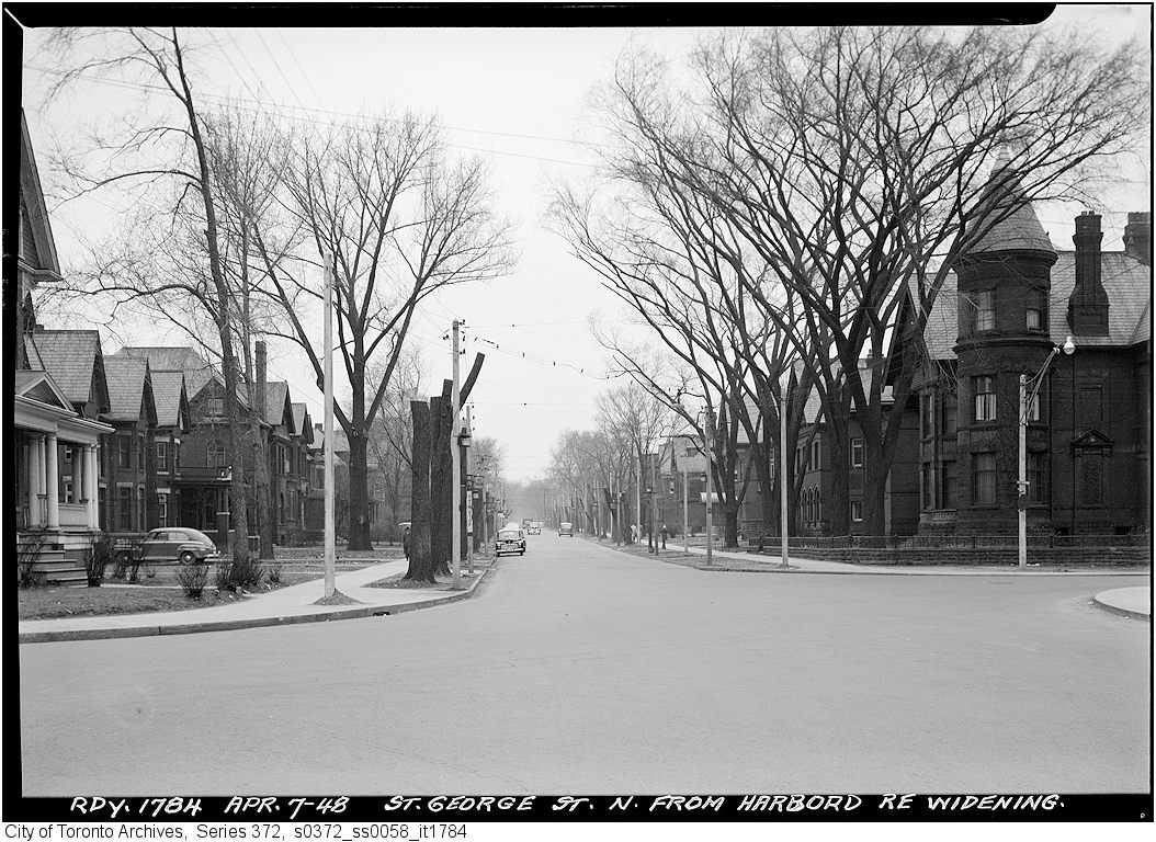 St. George St (widening project) at Harbord St looking N, CofT Archives, 7 April 1948.jpg