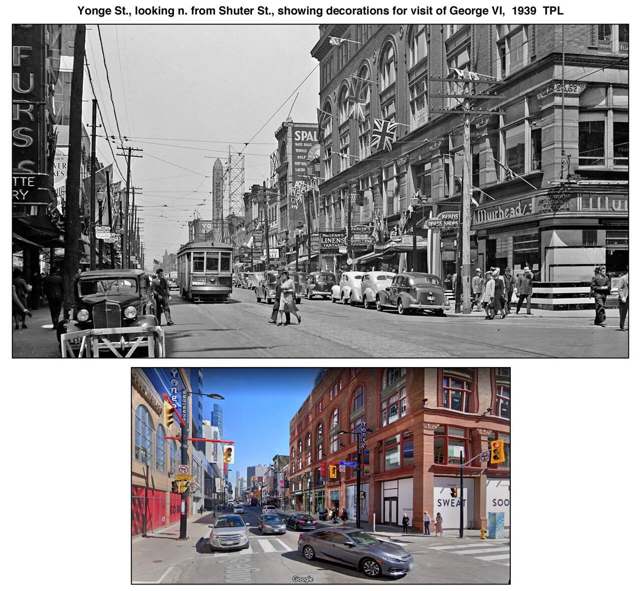 Yonge St., looking n. from Shuter St., showing decorations for visit of George VI,  1939  TPL.jpg