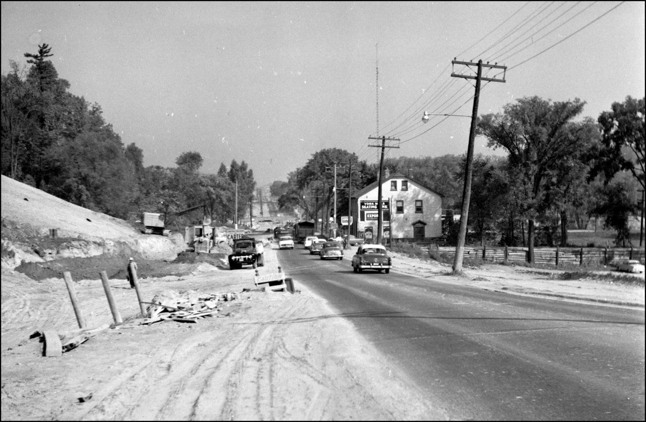 Yonge St. looking north from south of Mill St., during construction of bridge over West Don Ri...jpg